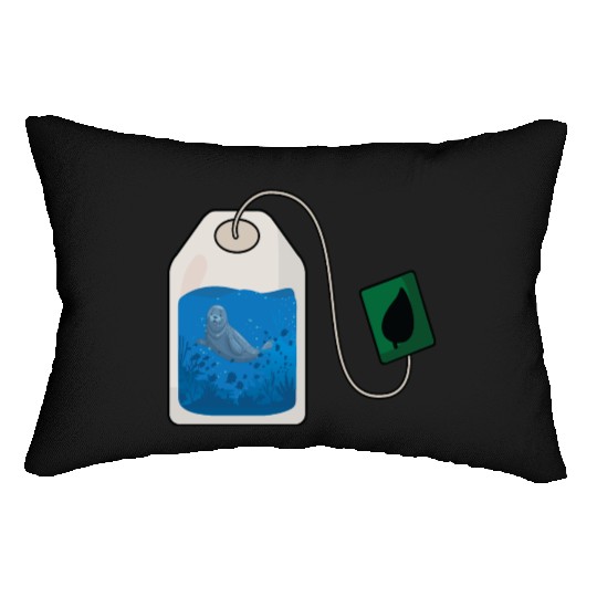Funny seal swimming in a tea bag Lumbar Pillows