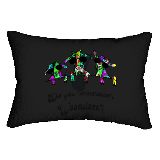 Hippie Goats playing guitar remembering Woodstock Lumbar Pillows