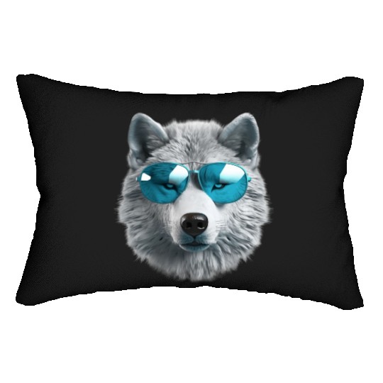 Grey Wolf Wearing Blue Sunglasses Wildlife Animal Lumbar Pillows