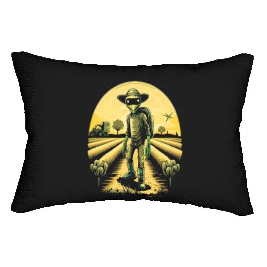 Alien Farmer UFO Extraterrestrial Farming Lumbar Pillows