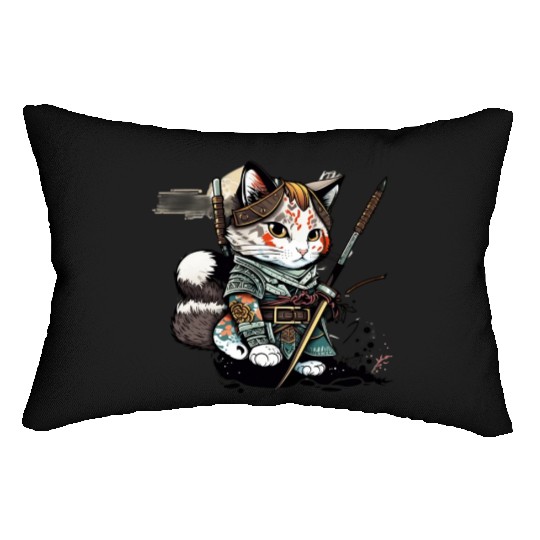 The Fearless Samurai Cat: A Sword's Master Lumbar Pillows