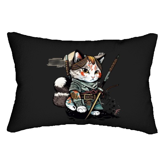 The Fearless Samurai Cat: A Sword's Master Lumbar Pillows