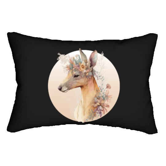 Australian Kangaroo Flower Crown Watercolor Animal Lumbar Pillows