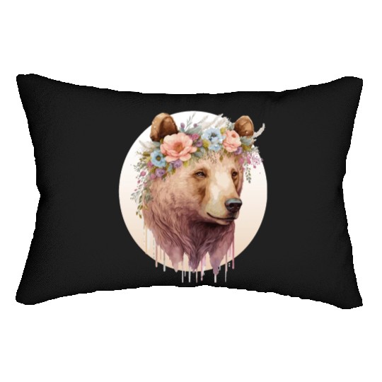 Watercolor Brown Bear Grizzly Flower Crown Wild An Lumbar Pillows