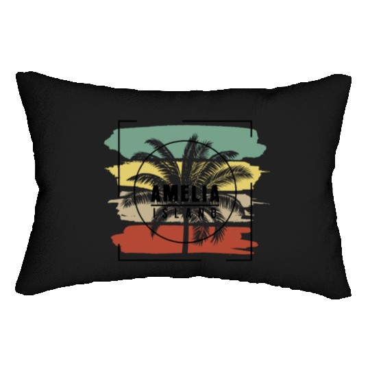 Amelia Island Florida Palm Tree Retro Artistic Lumbar Pillows