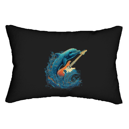 Dolphin Playing Electric Guitar Rock Lumbar Pillows