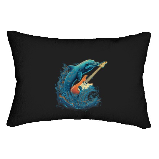 Dolphin Playing Electric Guitar Rock Lumbar Pillows