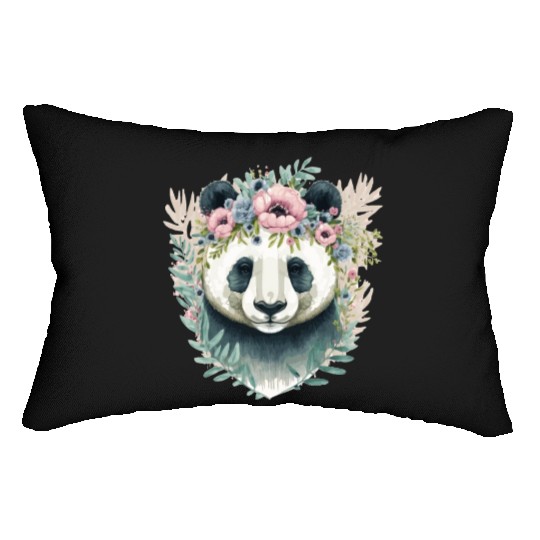 Cute Panda Bear Flower Crown Watercolor Animal Lov Lumbar Pillows