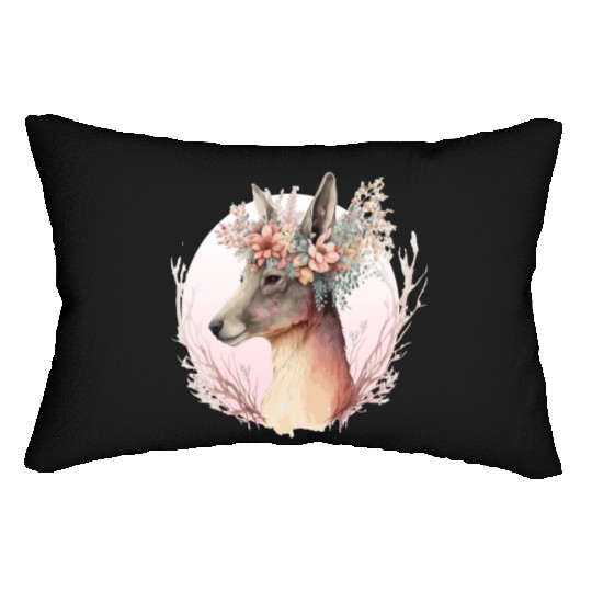 Watercolor Kangaroo Flower Crown Australian Animal Lumbar Pillows