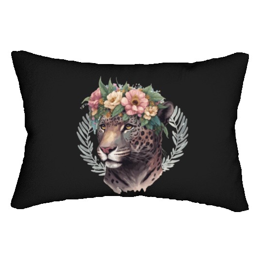 Watercolor Jaguar Flower Crown Wild Cat Lover Lumbar Pillows