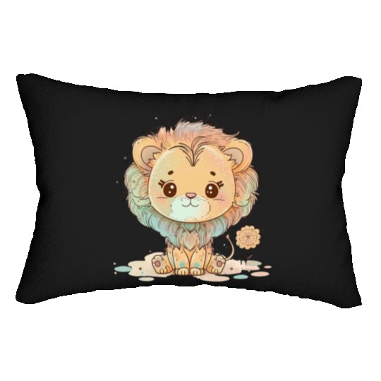 Cute Lion Pastel Drawing Lumbar Pillows