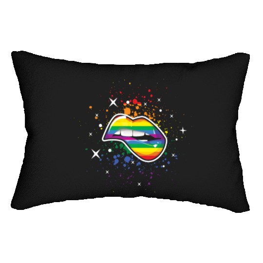 Bite Lips Gay LGBTQ Rainbow LGBT Pride Month Lumbar Pillows