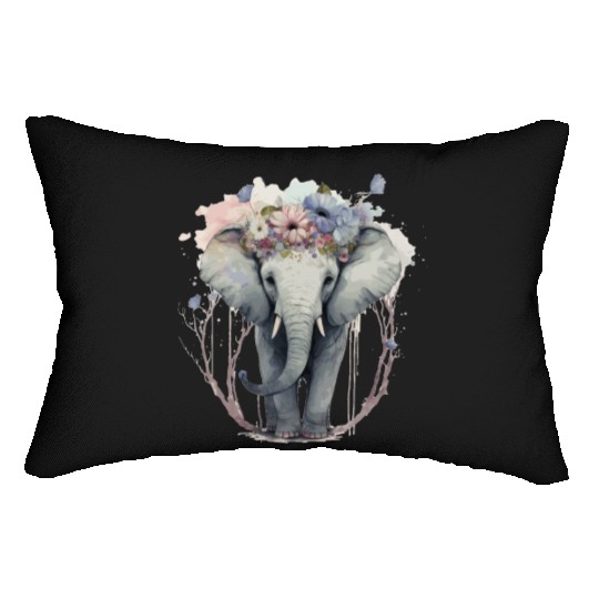 Cute Elephant Flower Crown Floral Boho Aesthetic Lumbar Pillows