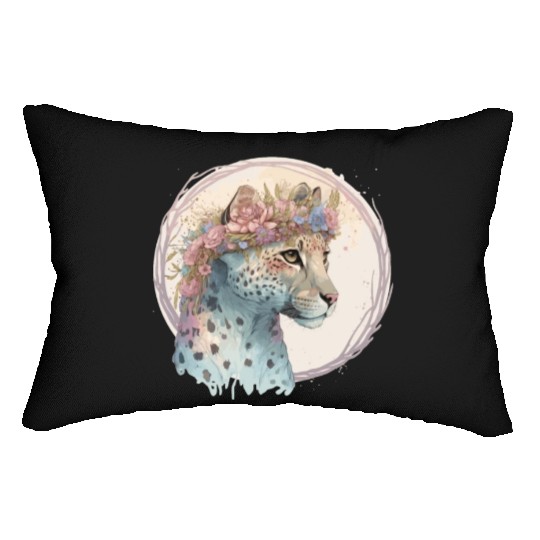 Cute Cheetah Flower Crown Floral Watercolor Animal Lumbar Pillows