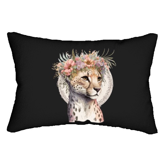 Cute Cheetah Flower Crown Boho Aesthetic Lumbar Pillows