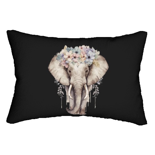 Watercolor Elephant Flower Crown Africa Safari Ani Lumbar Pillows
