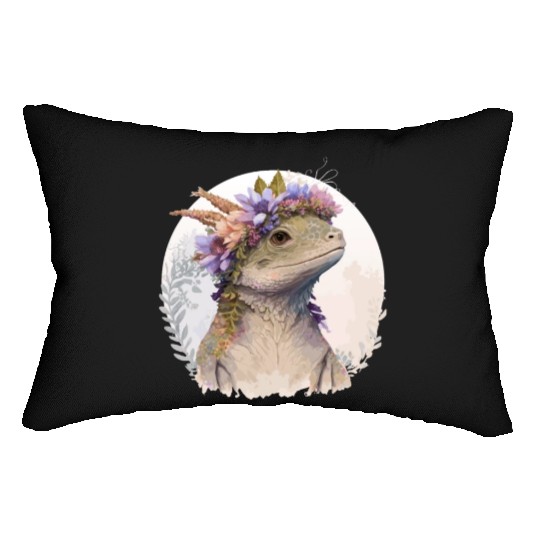 Watercolor Lizard Flower Crown Floral Reptile Love Lumbar Pillows