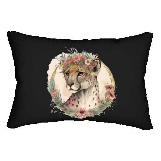 Cute Watercolor Cheetah Flower Crown Safari Animal Lumbar Pillows