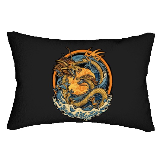 Vintage Japanese Dragon Sun Tattoo Design 1 Lumbar Pillows
