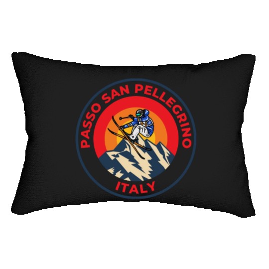 Skiing in Passo San Pellegrino Italy Sunset Lumbar Pillows