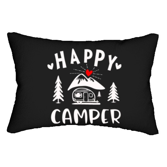 Happy Camper, Camping Lumbar Pillows For Women Men Kids