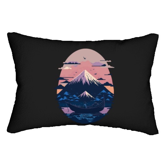 Serene Mount Fuji Sunset Peaceful River Scenery Lumbar Pillows