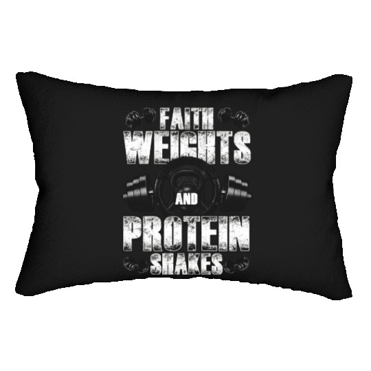 Funny Faith Weights And Protein Shakes Gym Workout Lumbar Pillows