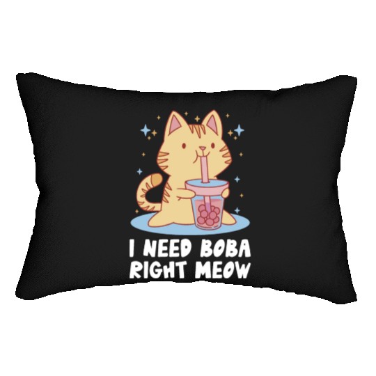 I Need Boba Right Meow Bubble Tea Boba Tea Cat Lumbar Pillows