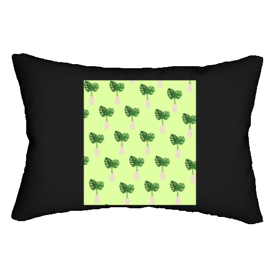 Green Tropical Palm Leaves In A Grey Vessel Lumbar Pillows