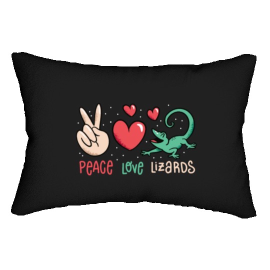 Peace love lizards cute lizard lover quote Lumbar Pillows