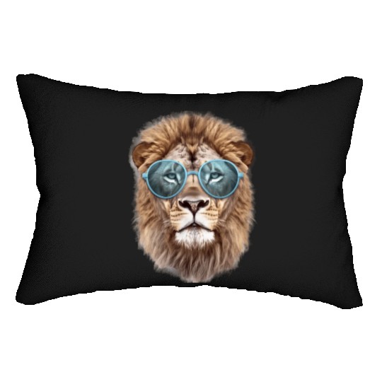 African Lion Wearing Blue Sunglasses Wildlife Lumbar Pillows
