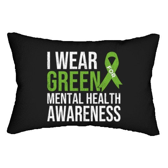 Green Ribbon Mental Health & Depression Awareness Lumbar Pillows