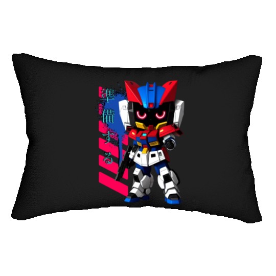 Chibi Mecha: A Cute Cyberpunk Design 2 Lumbar Pillows