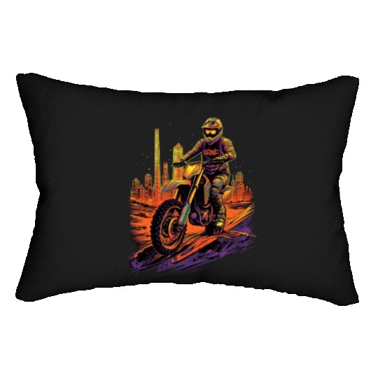 Dirt Bike Biking City Skyline Motocross Lumbar Pillows