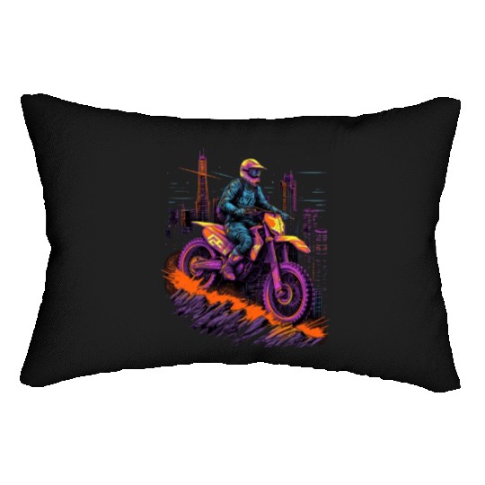 Dirt Bike Biking City Skyline Motocross Lumbar Pillows
