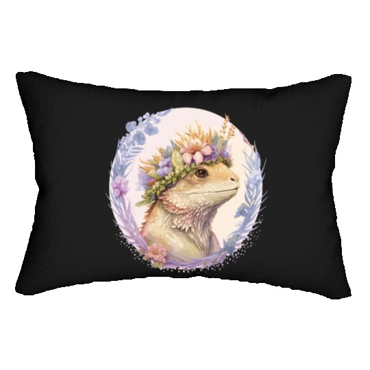 Floral Bearded Dragon Flower Crown Pet Lizard Love Lumbar Pillows