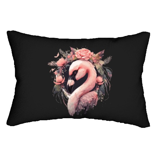 Cute Pink Flamingo Tropical Bird Flower Crown Flor Lumbar Pillows