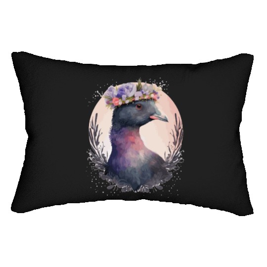 Cute Coot Bird Watching Flower Crown Floral Birdin Lumbar Pillows