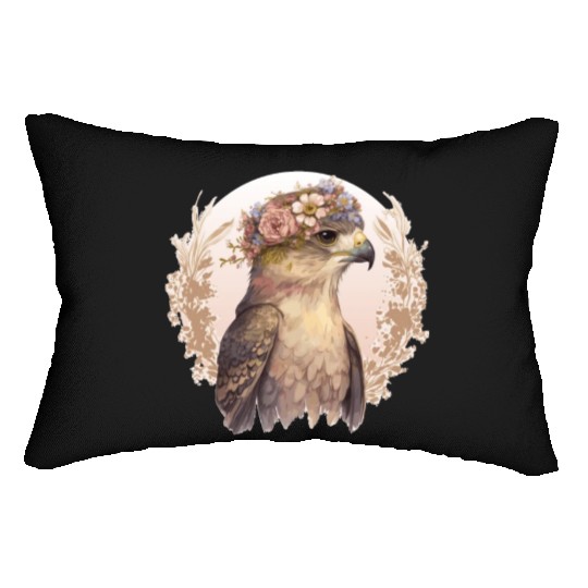 Watercolor Hawk Bird Of Prey Flower Crown Floral B Lumbar Pillows