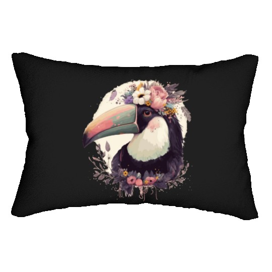 Watercolor Toucan Tropical Bird Flower Crown Jungl Lumbar Pillows