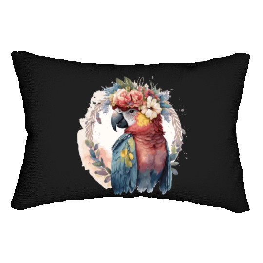 Watercolor Parrot Macaw Bird Flower Crown Pet Bird Lumbar Pillows
