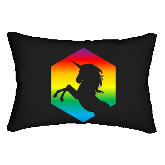 Rainbow Unicorn d20 Silhouette | TTRPG Pride Lumbar Pillows