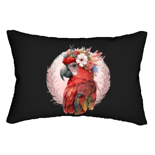 Red Scarlet Macaw Flower Crown Parrot Watercolor B Lumbar Pillows