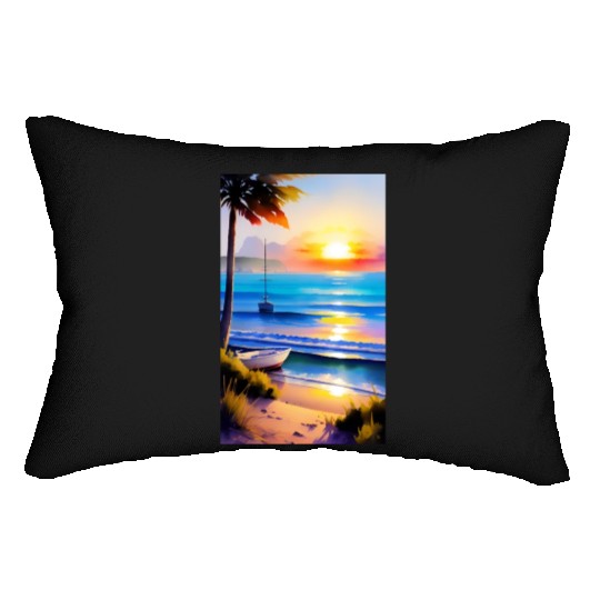 A sunrise with a seaside view-2 Lumbar Pillows