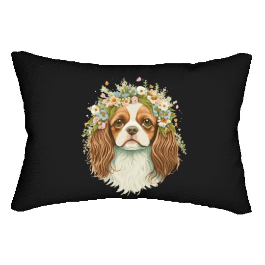 Cute Cavalier King Charles Spaniel Flower Crown Do Lumbar Pillows