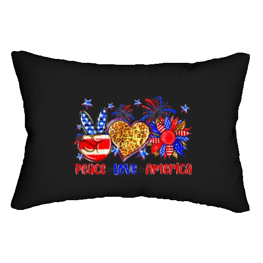 Peace Love America US Flag Fourth Wo 4th Of July P Lumbar Pillows