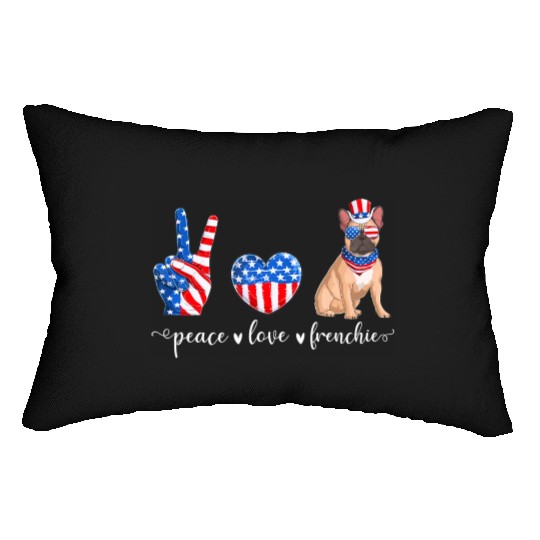Peace Love Frenchie Patriotic US Flag 4th July Lumbar Pillows
