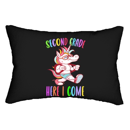 Second Grade Here I Come Unicorn Rainbow Back to S Lumbar Pillows