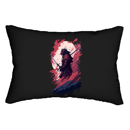 Shadow Samurai: Colorful Chaos Unleashed Lumbar Pillows