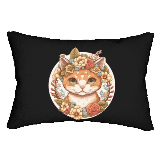 Cottagecore Cute Baby Cat Kitten Flower Lumbar Pillows